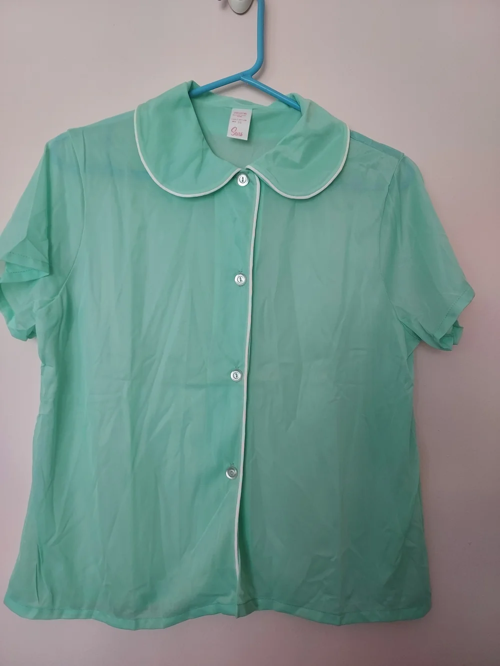 Vintage Sears Mint Green Three-Piece Pajama Robe Set White Piping Size 36 Large